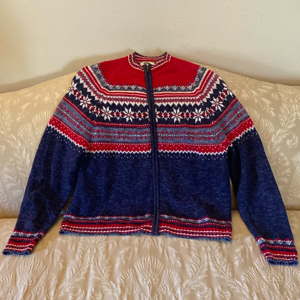 Women's Red and Blue Fair Isle Cardigan